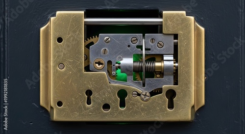 Close-up of Intricate Vintage Brass and Steel Mechanical Lock Mechanism with Gears and Springs