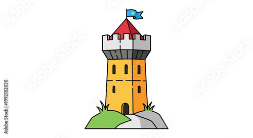 A cartoon yellow castle tower.