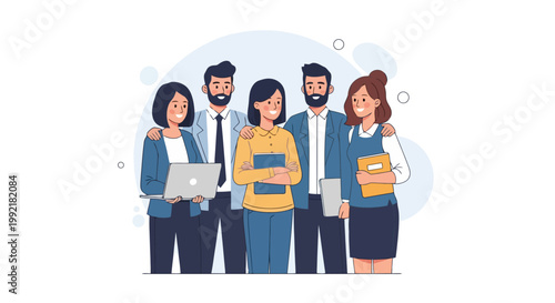 Diverse Group of Business Professionals Standing Together Confidently.