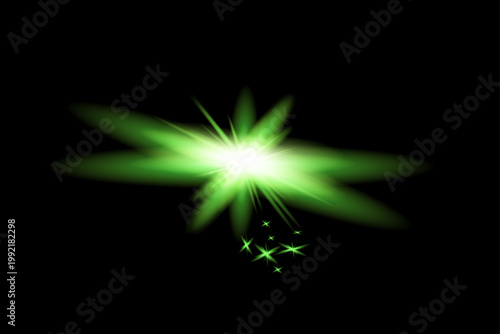 Vibrant green starburst light effect dynamic glow and sparkling light rays