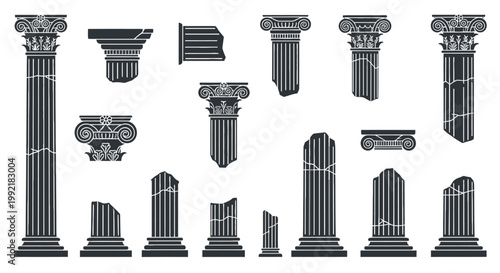 Detailed ancient architectural column parts.