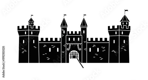 Black silhouette of medieval castle.