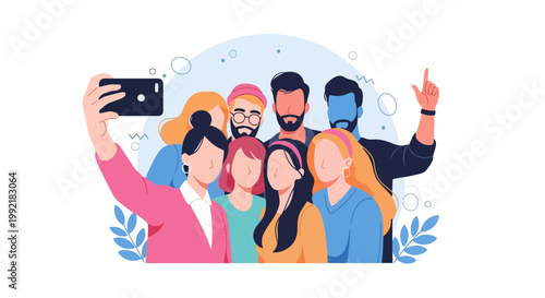 Diverse Group of Friends Posing for a Selfie Together.