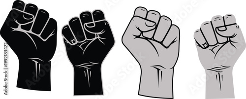 Raised fist icons set representing solidarity, strength, resistance, unity, protest, empowerment, activism, social movement, freedom, justice, equality illustration design