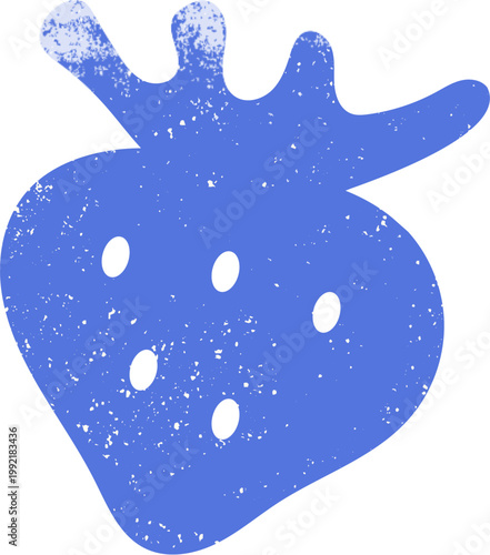 Blue strawberry design element for summer. Berry isolated on white background. Grunge texture wall art.