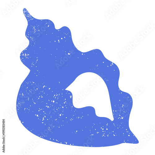 Blue seashell design element for summer. Marine element isolated on white background. Grunge texture wall art.