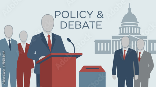 Policy and Debate in Government with Political Figures and Capitol Building