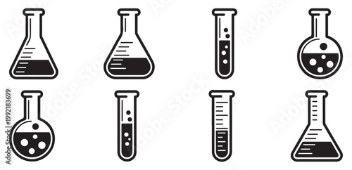 Medical syringe and laboratory equipment icon set. Vector illustration eps 10