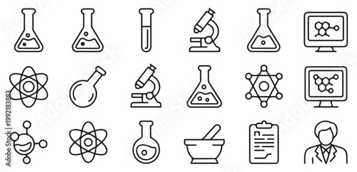 Scientific laboratory research and experiment icon set. Vector illustration eps 10