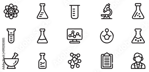 Laboratory glassware flask and test tube icon set. Vector illustration eps 10