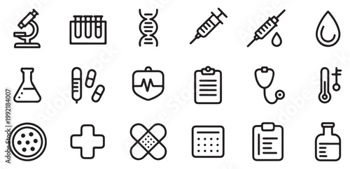 Healthcare medical interface and diagnosis icon set. Vector illustration eps 10