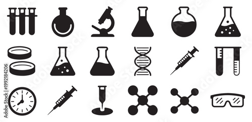Microscope laboratory equipment and experiment icon set. Vector illustration eps 10