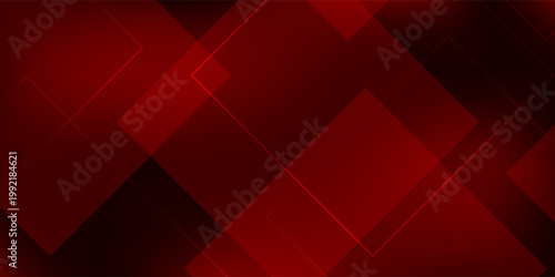 Abstract Dark Red Geometric Background with Overlapping Transparent Squares and Rhombus Shapes, Elegant Tech Style Gradient Vector for Corporate Banner, Poster, and Web Header