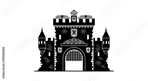 Ornate Castle Gate Entrance Architecture.