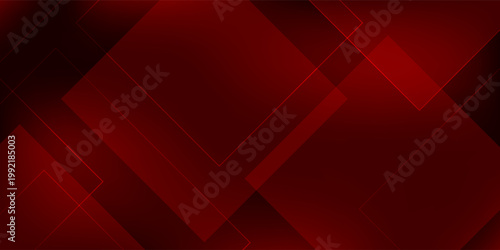 Abstract Dark Red Geometric Background with Overlapping Transparent Squares and Rhombus Shapes, Elegant Tech Style Gradient Vector for Corporate Banner, Poster, and Web Header