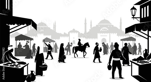 People Walking in a Busy Market.