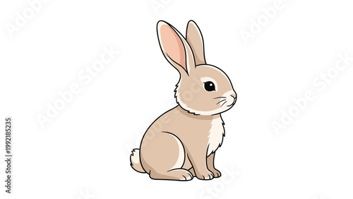 Adorable brown rabbit bunny cartoon character sitting and looking forward on white background for kids design.