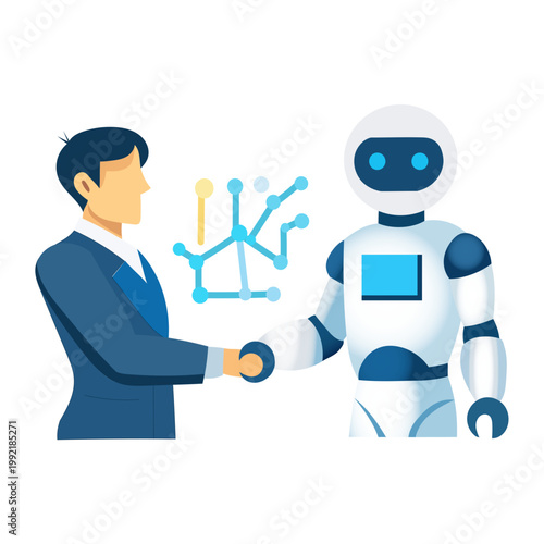 Al Collaboration Icon - Human and Robot Teamwork Concept
