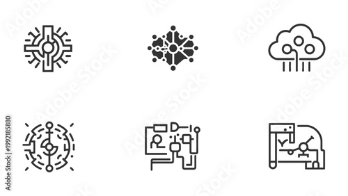 Tech Icons: Collection of cutting-edge technology icons showcasing innovations, connectivity, and digital transformation.