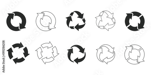 Collection of recycling symbols on white background, Vector icons
