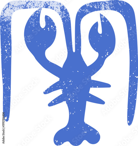 Blue lobster design element for summer. Seafood  isolated on white background. Grunge texture wall art.
