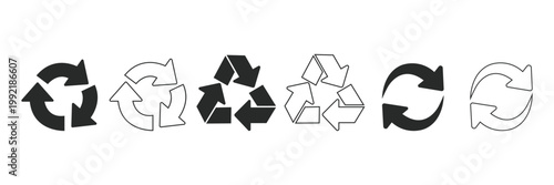 Recycling symbols icons set on white background for eco friendly and sustainability concepts
