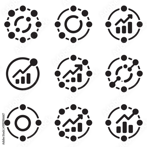 Business growth analytics circular icons vector 