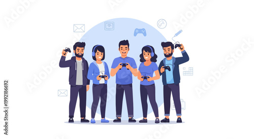 Diverse group of young adults playing video games together.