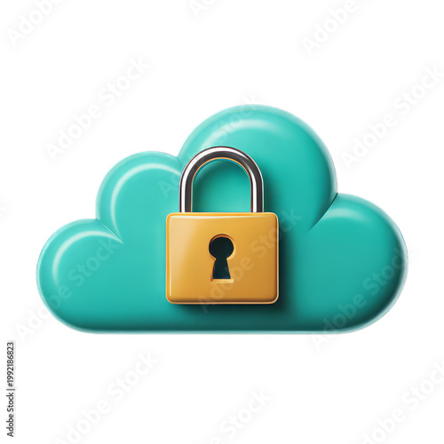 3D gold padlock on cloud computing symbol isolated on transparent background