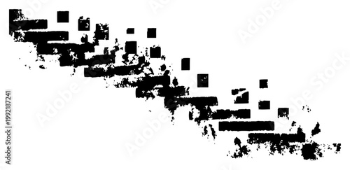 Abstract Grunge Geometric Composition with Distressed Blocks, Pixelated Diagonal Texture, Modern Industrial Graphic Element