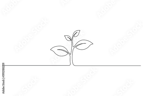 Plant sprouting, continuous one line drawing, minimalist isolated outline illustration