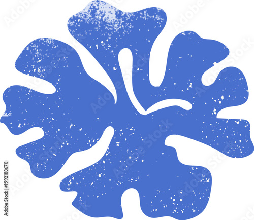 Blue Hibiscus with spread wings design element for summer. Tropical flower element isolated on white background. Grunge texture wall art.