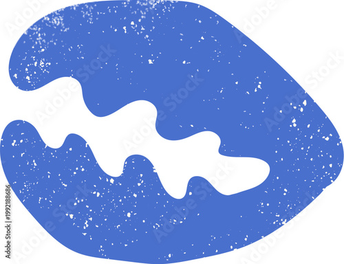 Blue open shell design element for summer. Fruit isolated on white background. Grunge texture wall art.