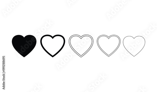 Four hearts in a row, transitioning from filled to outlined, symbolizing love and relationships in a minimalist style.