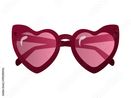 Heart shaped sunglasses with pink lenses romantic fashion accessory isolated on white for summer love and valentines designs