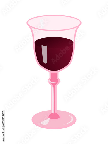 Pink wine glass filled with red wine glossy minimal drink icon isolated on white background for celebration menu and romantic design