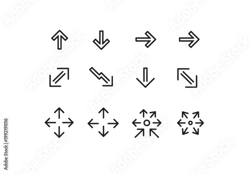Collection of modern outline arrow icons representing direction, movement, and interface controls.