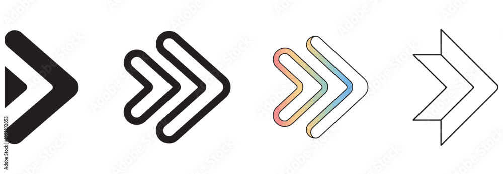 Εκτύπωση καμβά Set of four arrow icons with varied styles and colors, indicating direction and