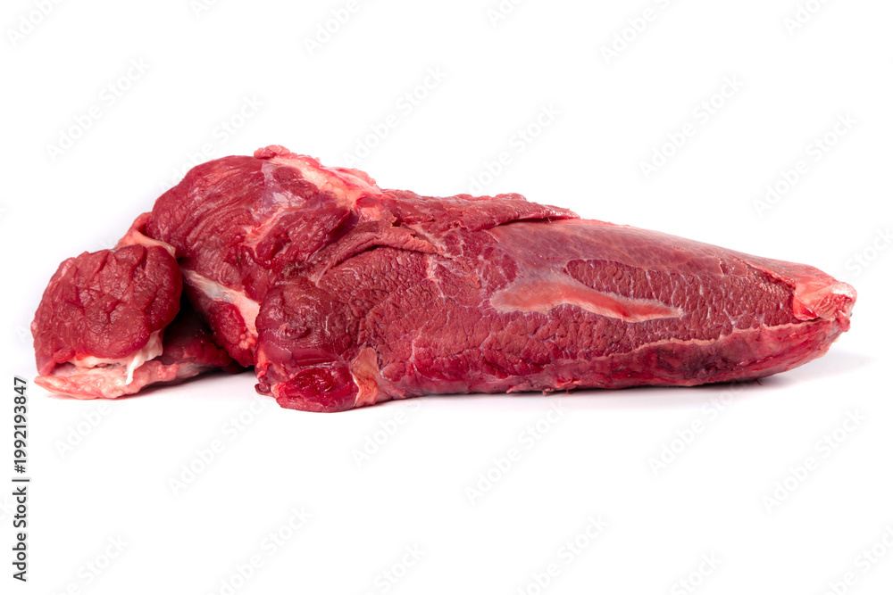 Fototapeta premium Fresh Raw Beef Cuts and Steaks Isolated on White Background