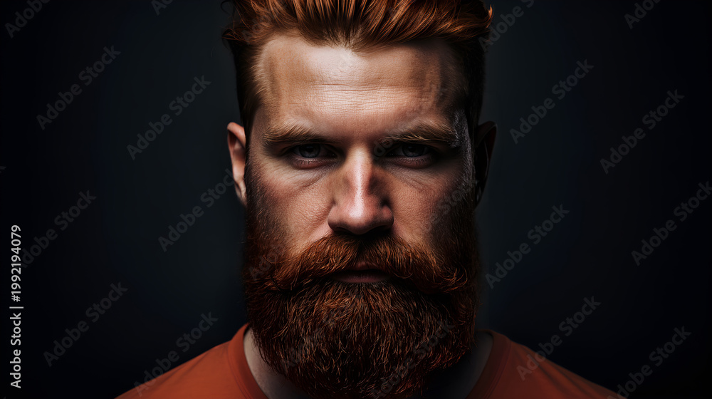 Fototapeta premium Perfect beard Close up. Handsome bearded young man close up. beautiful well-groomed red beard of elegant hipster male.