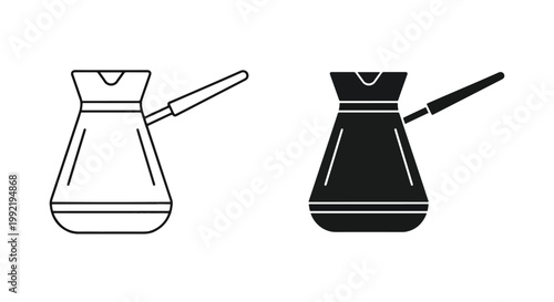 Traditional cezve coffee pot graphic icon set - Line and glyph solid icon and logo template - Vector icon symbol for website - Icon vector. Icon