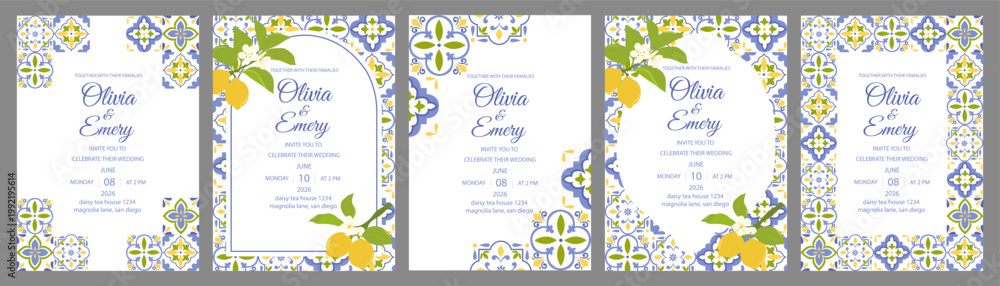 Foto Mediterranean lemon wedding invitation template
