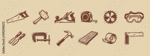 Woodworking hand tools collection for artisan craft and DIY renovation projects