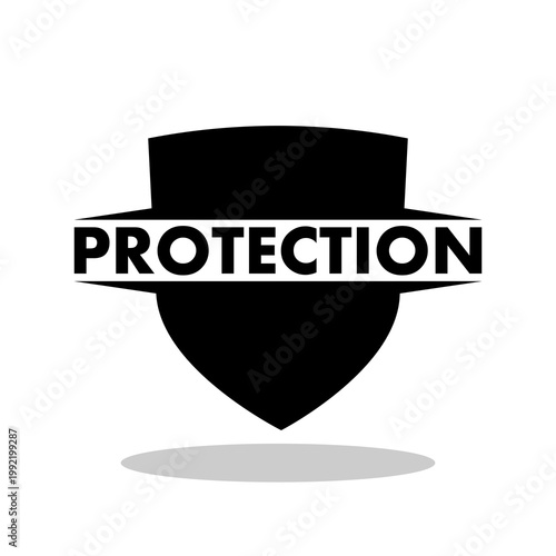 Protection word shield icon with shadow
