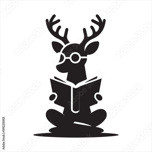  deer reading books vector silhouette line art logo design concept illustration idea
