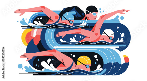 Professional swimmers in pool, swimming competition