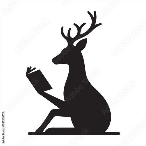  deer reading books vector silhouette line art logo design concept illustration idea