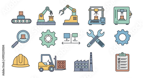 Industrial automation icons set