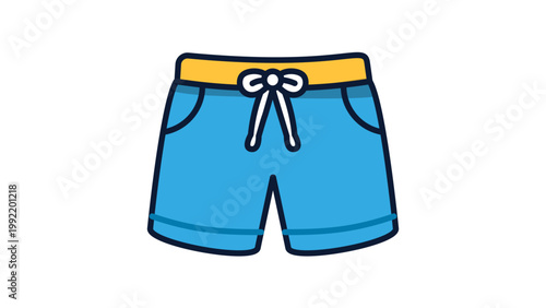 Vászonkép Blue casual shorts vector icon with yellow waistband and white drawstring