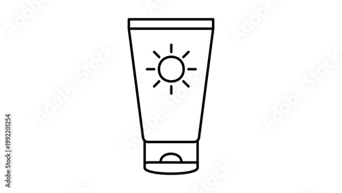 Minimalist Sunscreen Tube Vector Icon with Editable Stroke, Sun Protection Lotion Squeeze Bottle Outline Illustration for Summer Skincare, Beauty, Health, and Travel Design on White Background